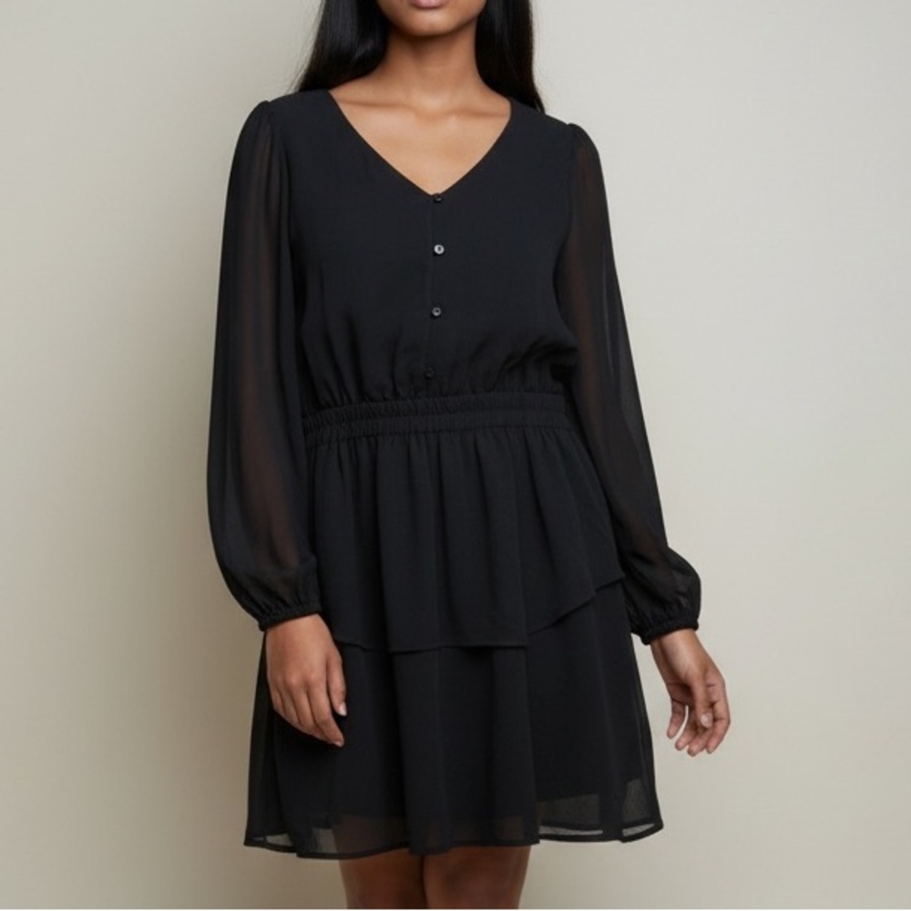 GAP Girls/Women Long Sleeve Button Chiffon Mini Dress NWT Black 18-20 Whimsigoth
